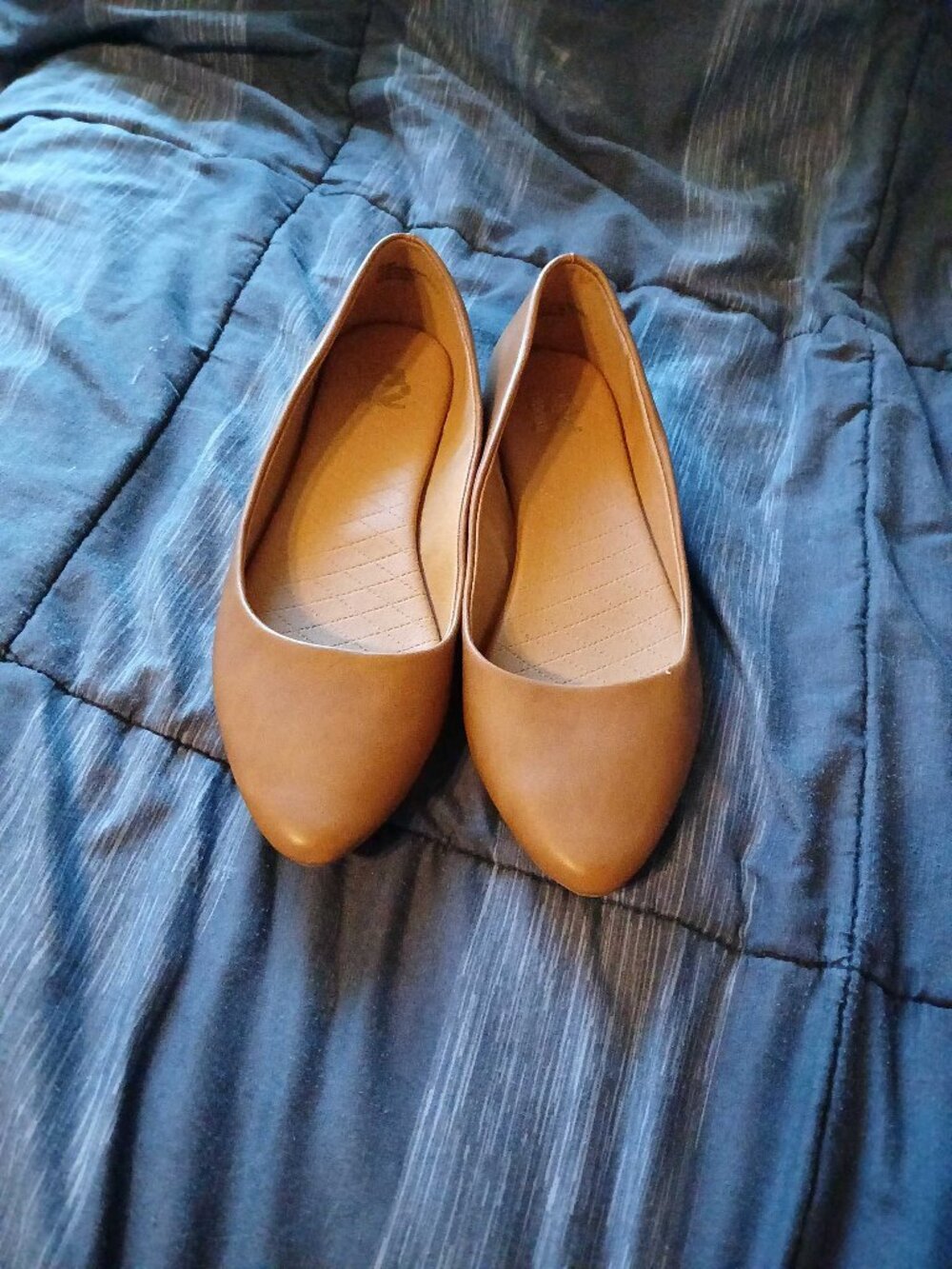 Cognac Brown Pointed Toe Ballet Flats Quilted Insole size US 9